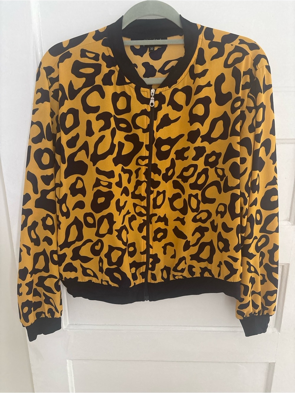 Leopard Print Bomber Jacket - Mustard/Black
